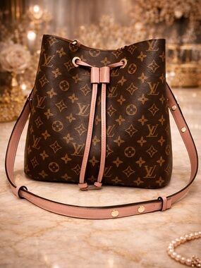 Fashion Designer BagMonogram Canvas Brown and Pink Drawstring Shoulder Bag